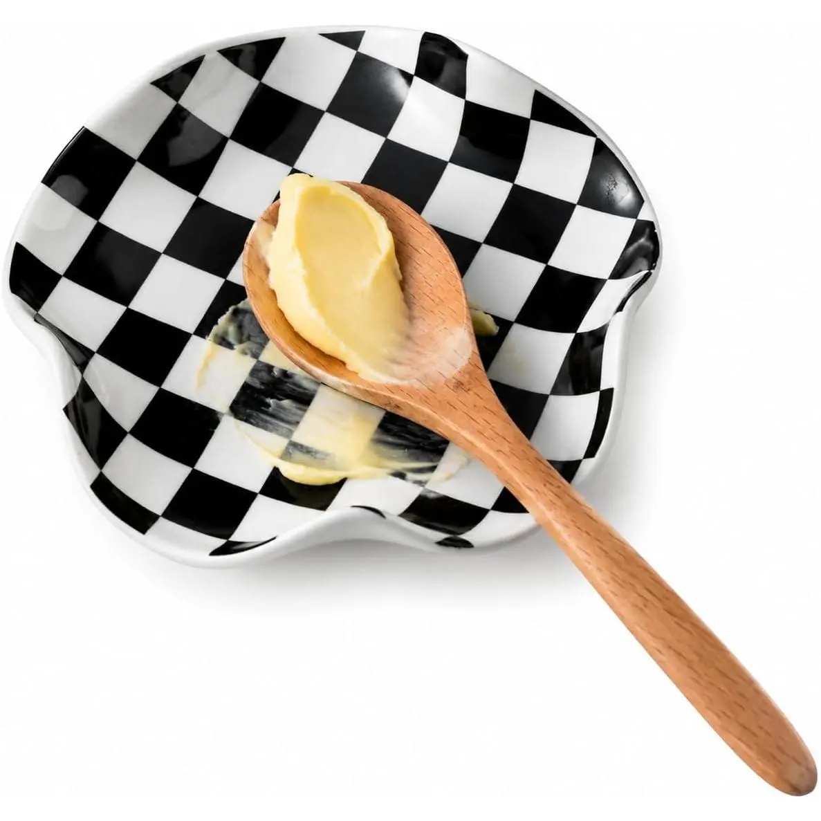 Spoon Rest for Stove Top, 5.3in Checkered Spoon Holder Utensil Rest, Ceramic Spoon Rests for Coffee Bar, Kitchen Gadget Cooking Gift for Housewarming - Heat Resistant & Dishwasher Safe