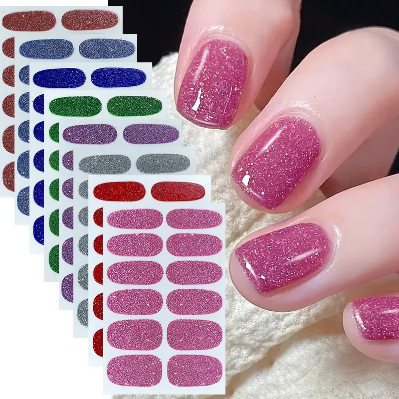 Full Cover Glitter Nail Stickers, Solid Color Shimmer Nail Wraps, Waterproof DIY Manicure Nail Art Decals for Women Girls