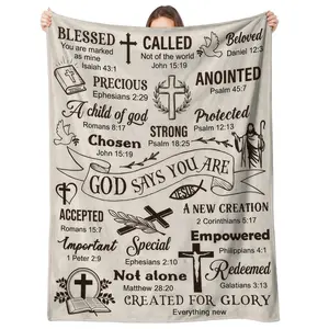God Says You Are Bible Verse Cross Religious Fleece Throw Blanket, Soft Warm Christian Faith Decor Blanket for Sofa, Bed, Church & Religious Gift 0601Y13