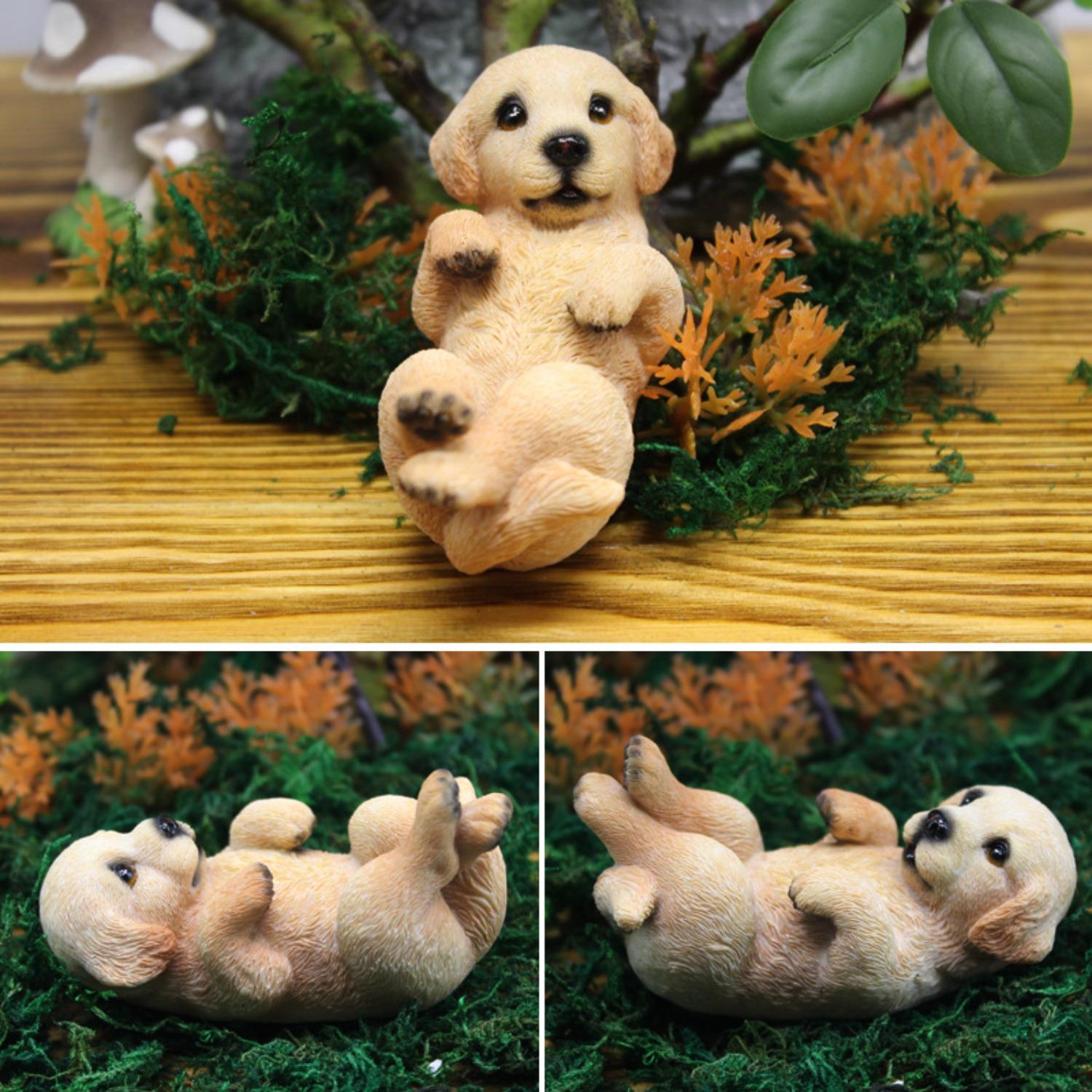 Car Dashboard Ornament & Miniature Landscape — Golden Retriever Puppy Model (Birthday Gift / Car Interior Accessory)