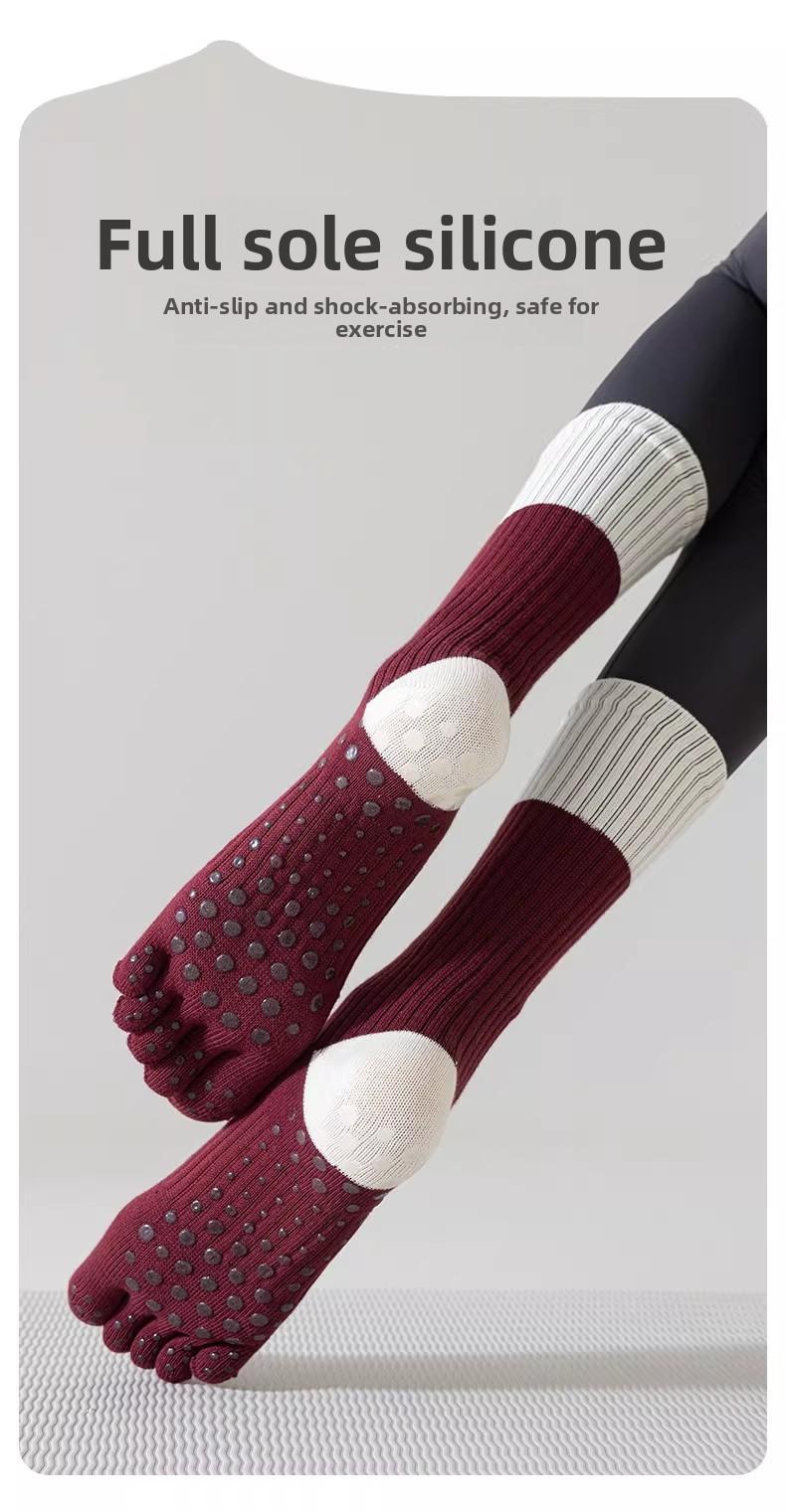 Women's Five Finger Yoga Socks, Non Slip ,Deodorizing Absorb Sweat Summer Indoor Sports ,Professional Fitness Pilates Mid Calf Socks,Non-Slip Toe-Separating Yoga Socks for Women - Cushioned Athletic Socks for#Yoga, Pilates, Barre & Gym Workouts