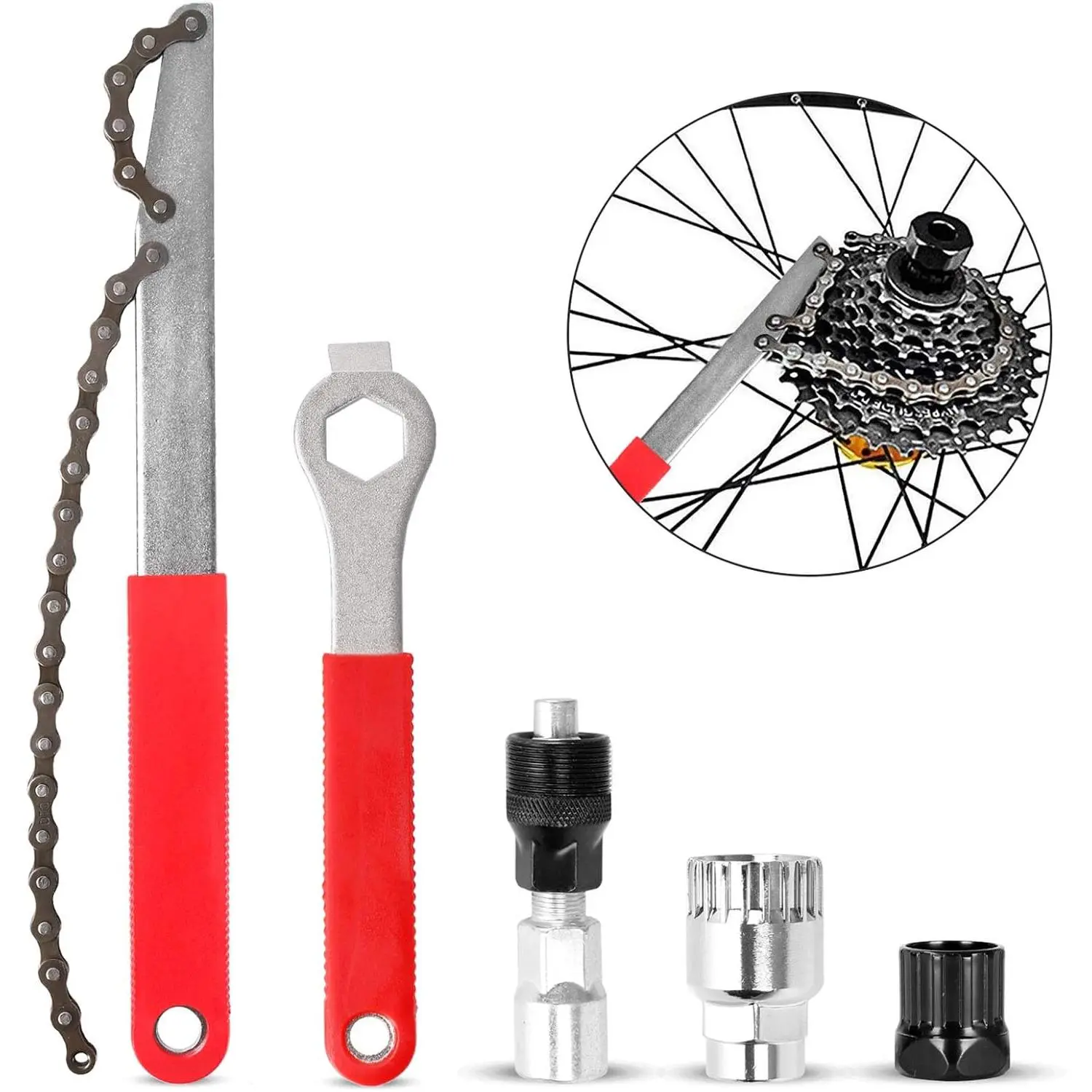 Odoland Bike Repair Tool Kit, Including Bike Crank Extractor with 16mm Spanner/Wrench, Bicycle Flywheel Chain Sprocket Remover Tool, Cassette Lock Ring Removal Tool