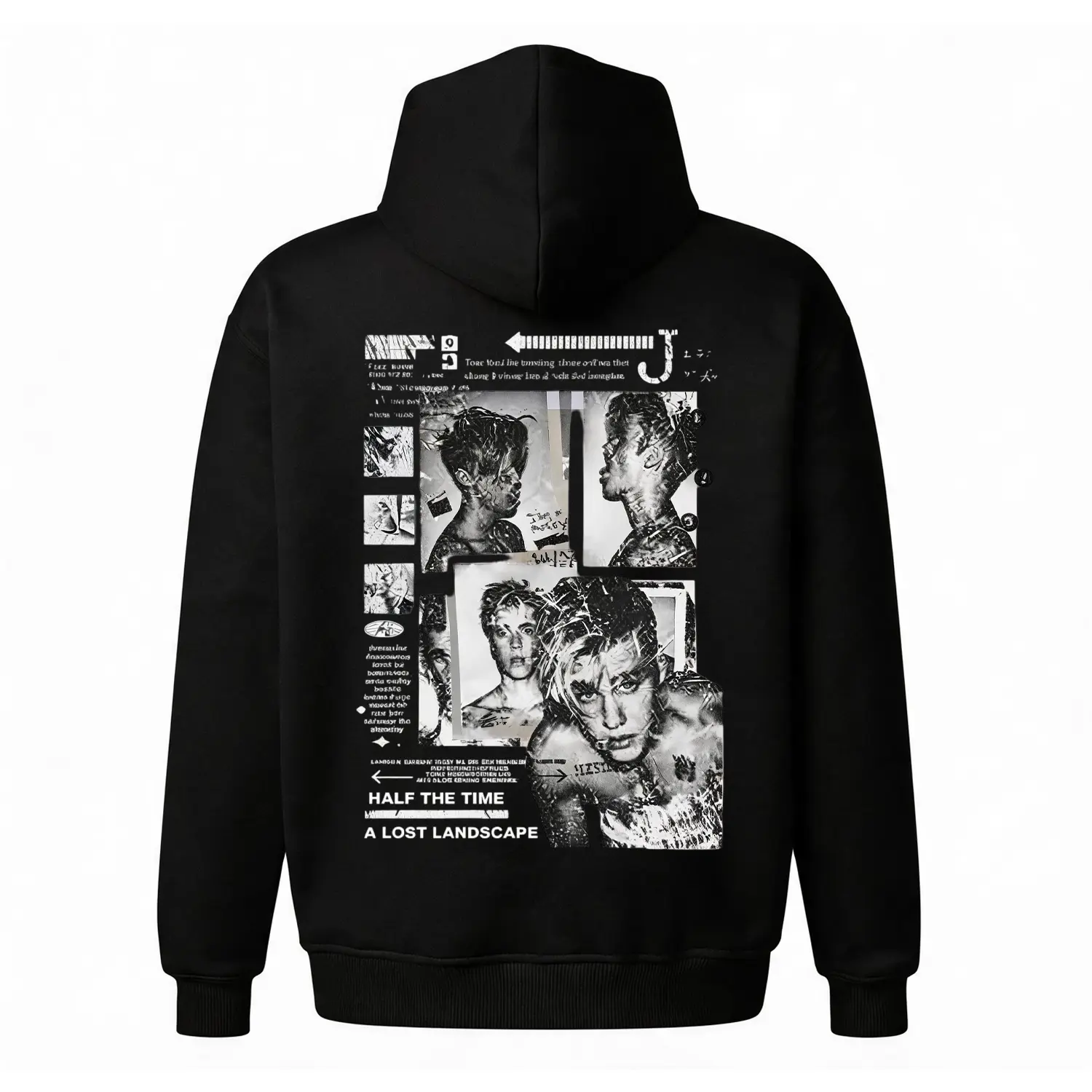 Edgy Photo Collage Graphic Hoodie |   Grunge Portrait Back Print |   Oversized Grey Unisex Fleece Sweatshirt |   Aesthetic Dark Streetwear ? ?️