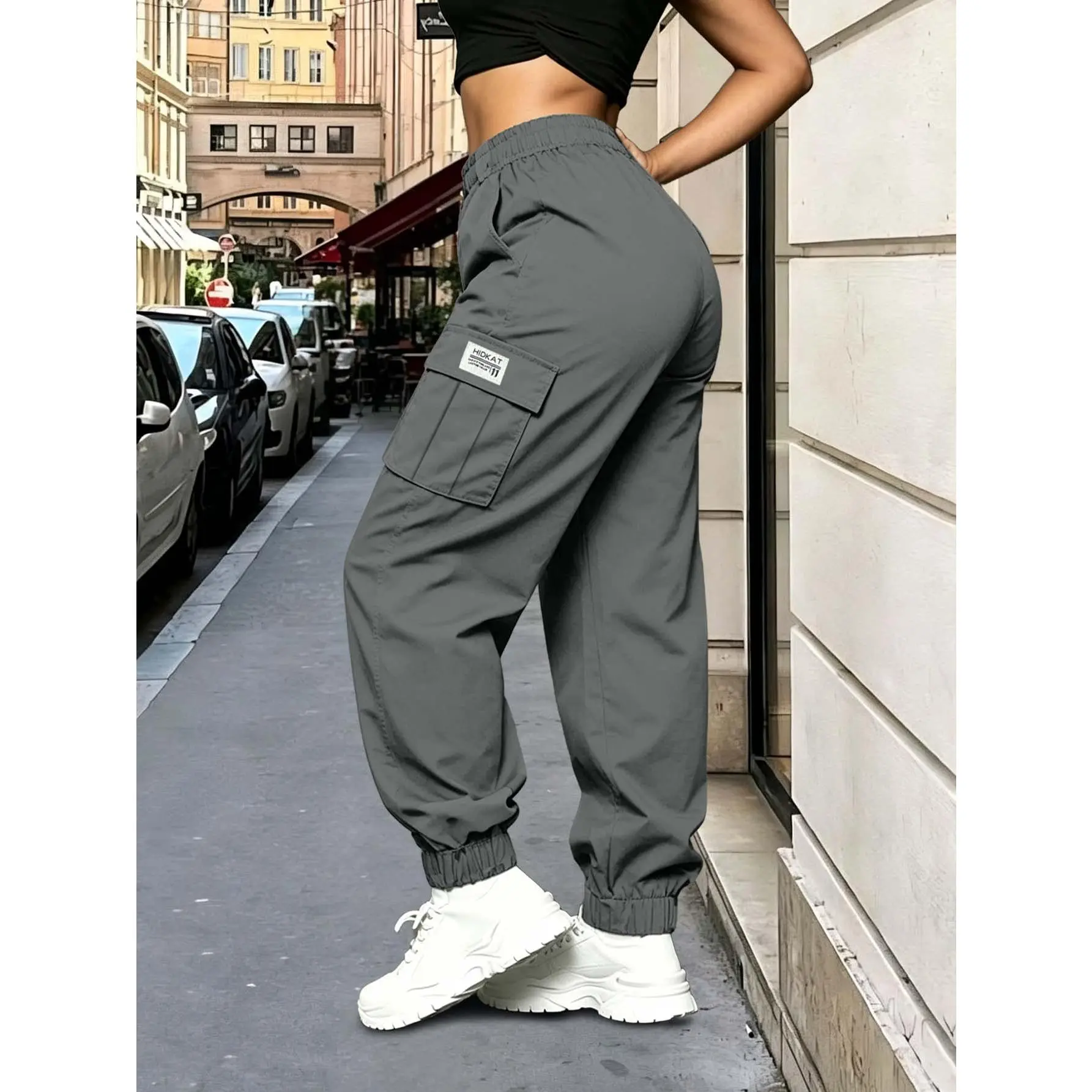 Women Summer Trendy Cuffed Long Pants Lightweight Breathable Elastic Adjustable Drawstring Waist Casual Daily Outdoor Hiking Dating Trousers