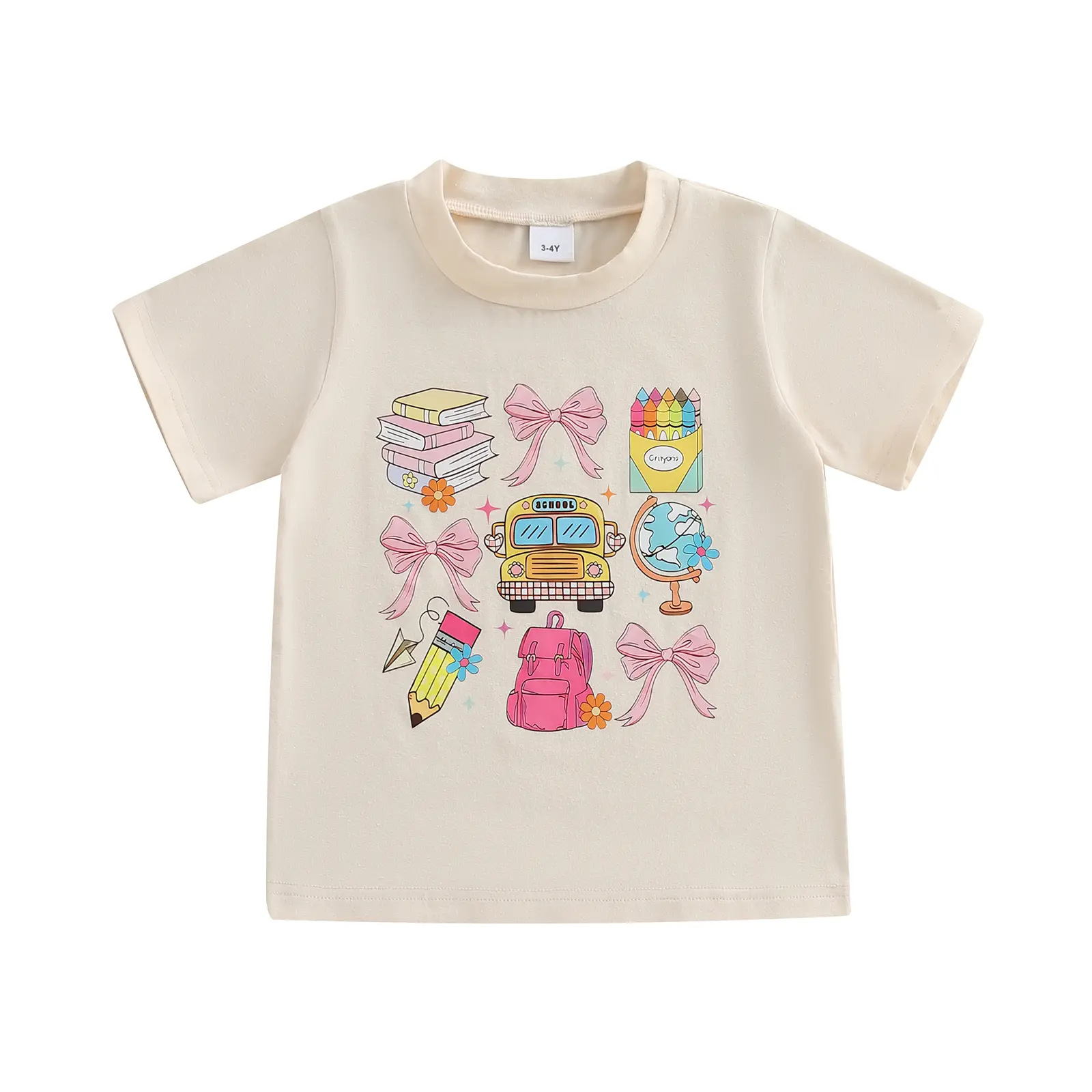 Canrulo Back To School Clothes Girls School Shirts Short Sleeve Letter Print 3-9t Girls Tops