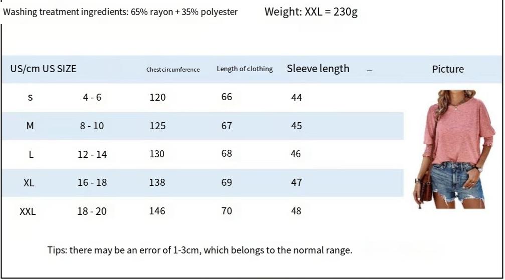 Women's Casual Tops, 3/4 Puff Sleeve Crewneck Loose Babydoll Blouses for Summer and Fall