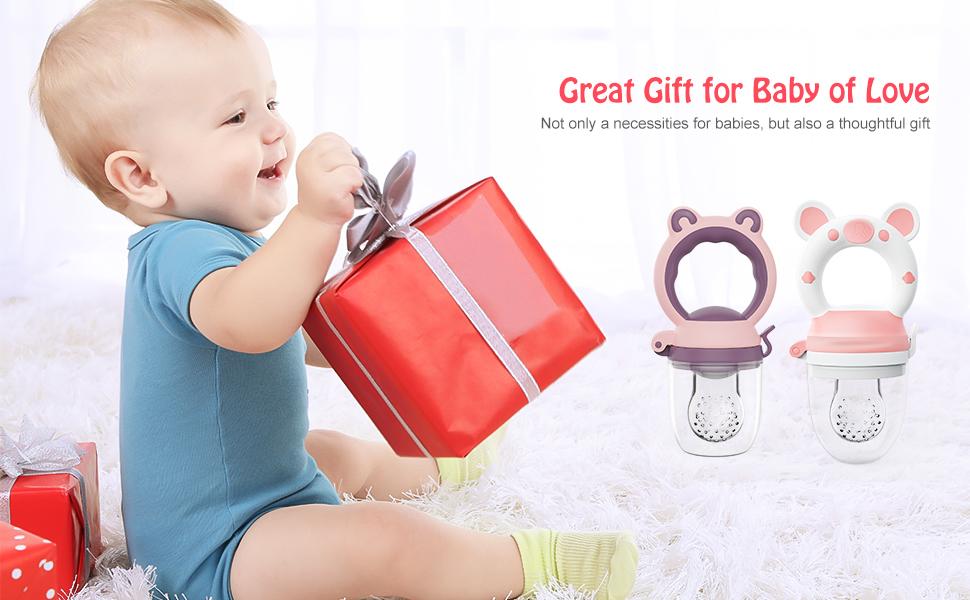 Baby Solids/Frozen Fruit Feeder Pacifier, Infant Teether Toy 4M+, BPA-Free Silicone Pouch & Nipple, Safely Introduce Solids, Teething Relief, 2-Pack