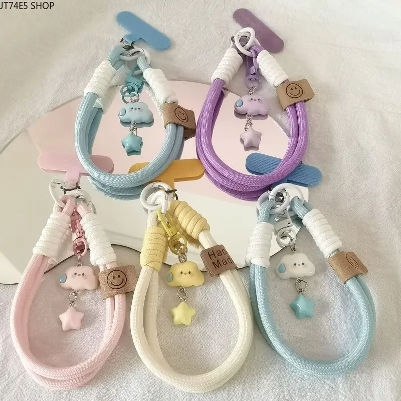 4pcs  2026 Ins Viral Speechless Cloud & Star Short Wrist Lanyard, Cute Anti-Lost Phone Wristband Pendant Keychain