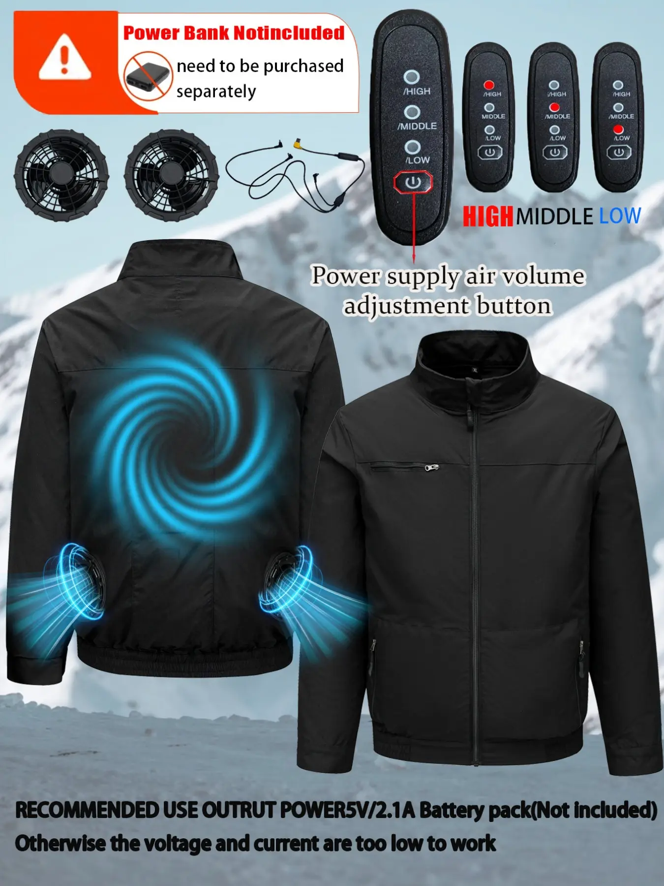 Summer 2 Fan Long Sleeve Air Conditioning Workwear Jacket, Sports Outerwear, 2 Fans 1 Speed Control Wire, Unisex, Outdoor Camping Fishing Indoor Use
