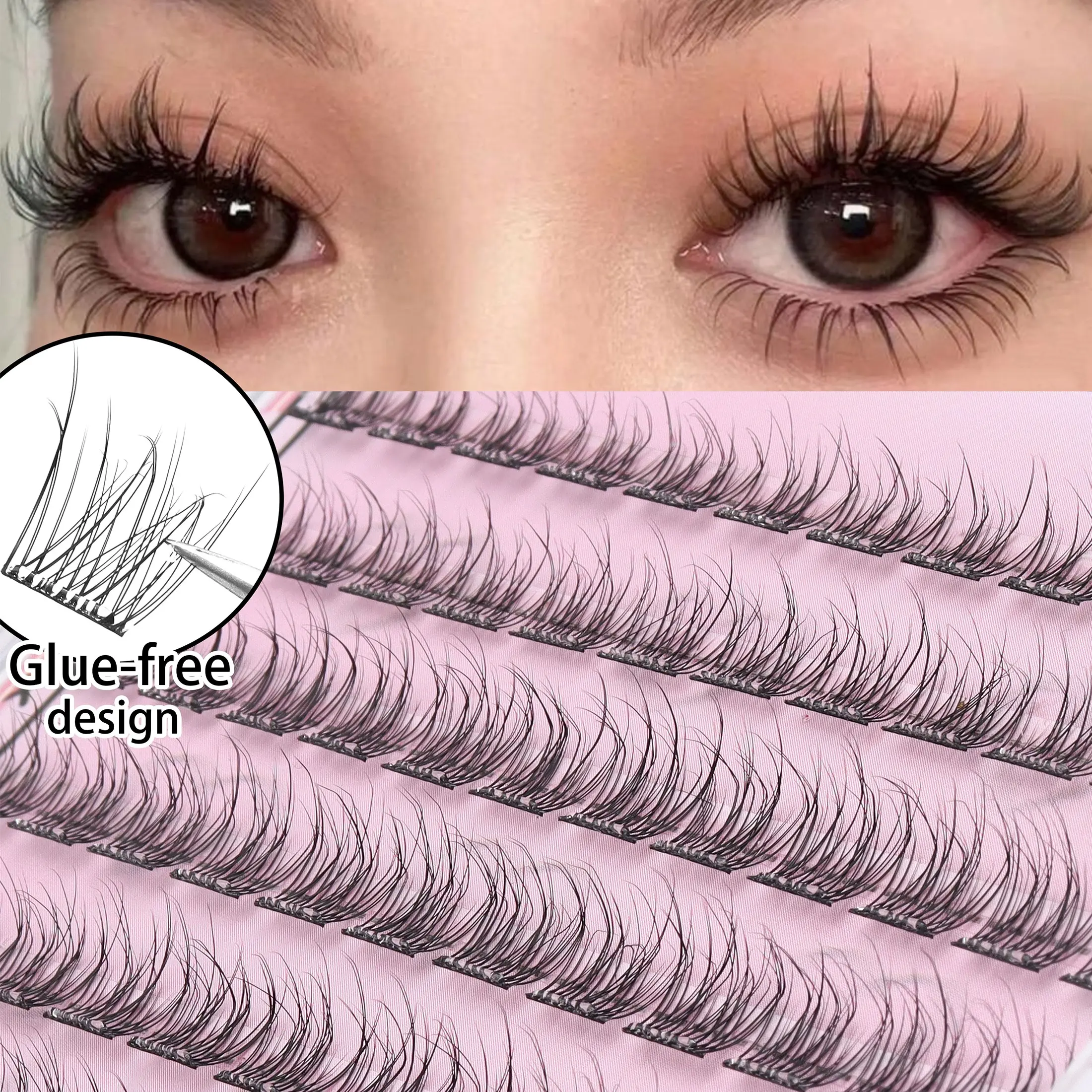 96pcs Soft Volume False Lashes, Volume Eyelashes, No Glue Design, DIY Realistic Natural Look, Handmade Lashes for Daily Makeup, Synthetic Fiber Material