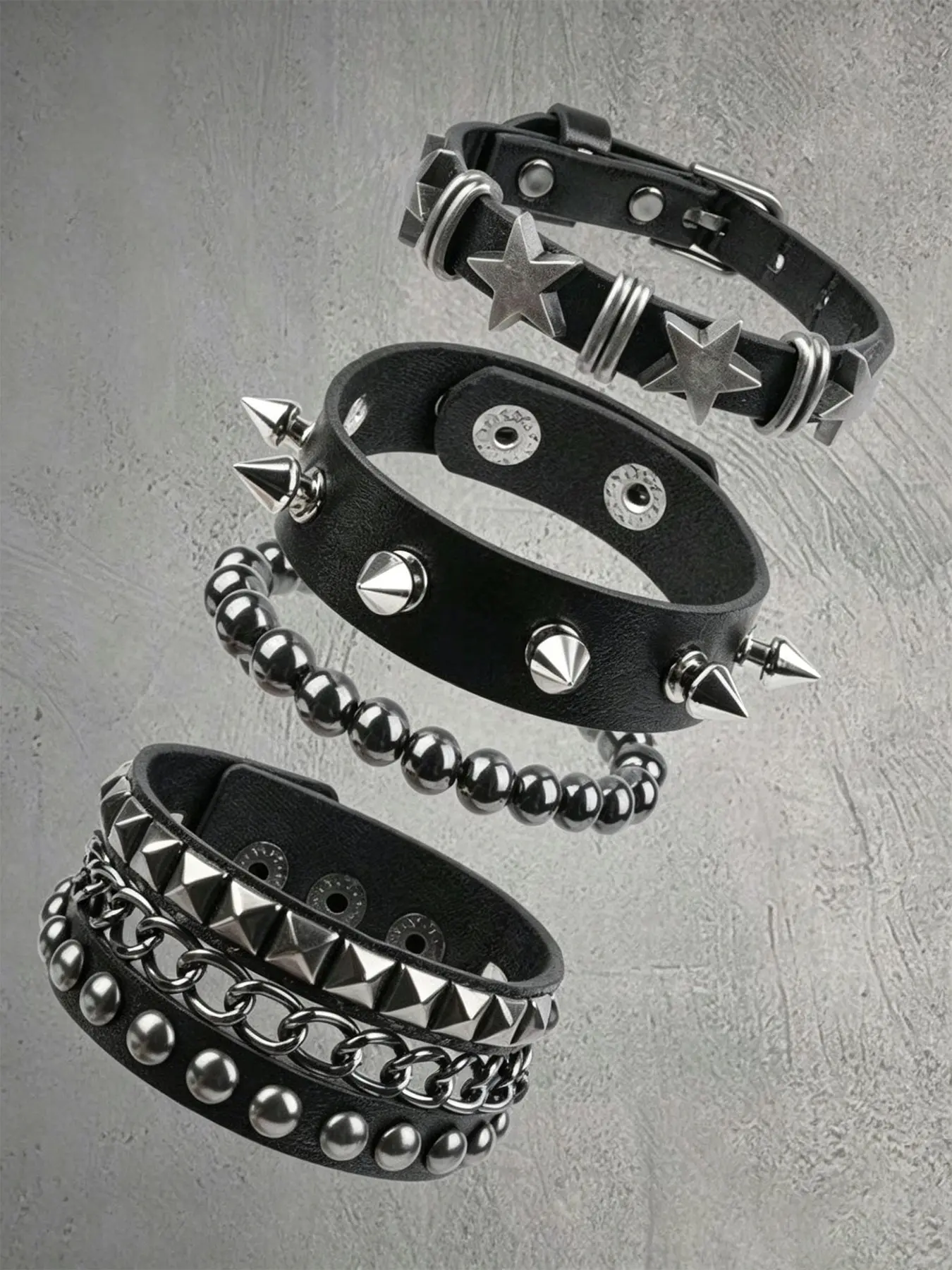 4-Piece Punk Rivet Bracelet Set, Unisex Gothic Style, Layered Fashion Jewelry, Perfect for Parties and Gatherings, Unique Personality Accessories