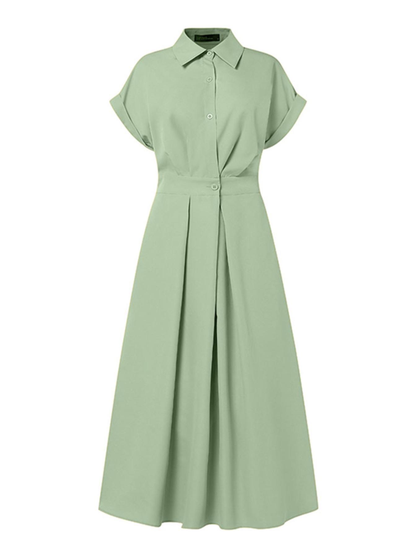 Women's Solid Color Woven Collared Shirt Dress, Basic Casual Short Sleeve Dress for Summer, Ladies Clothes for Daily Wear, Womenswear Fit, Piece
