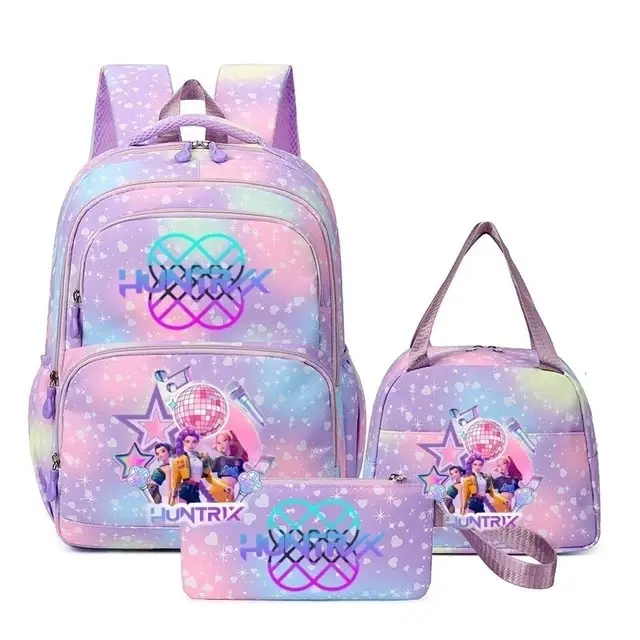 2026 New KPop Hunter Girls Group Three-Piece Set: Pencil Case, Lunch Bag, School Bag, Large Capacity Backpack