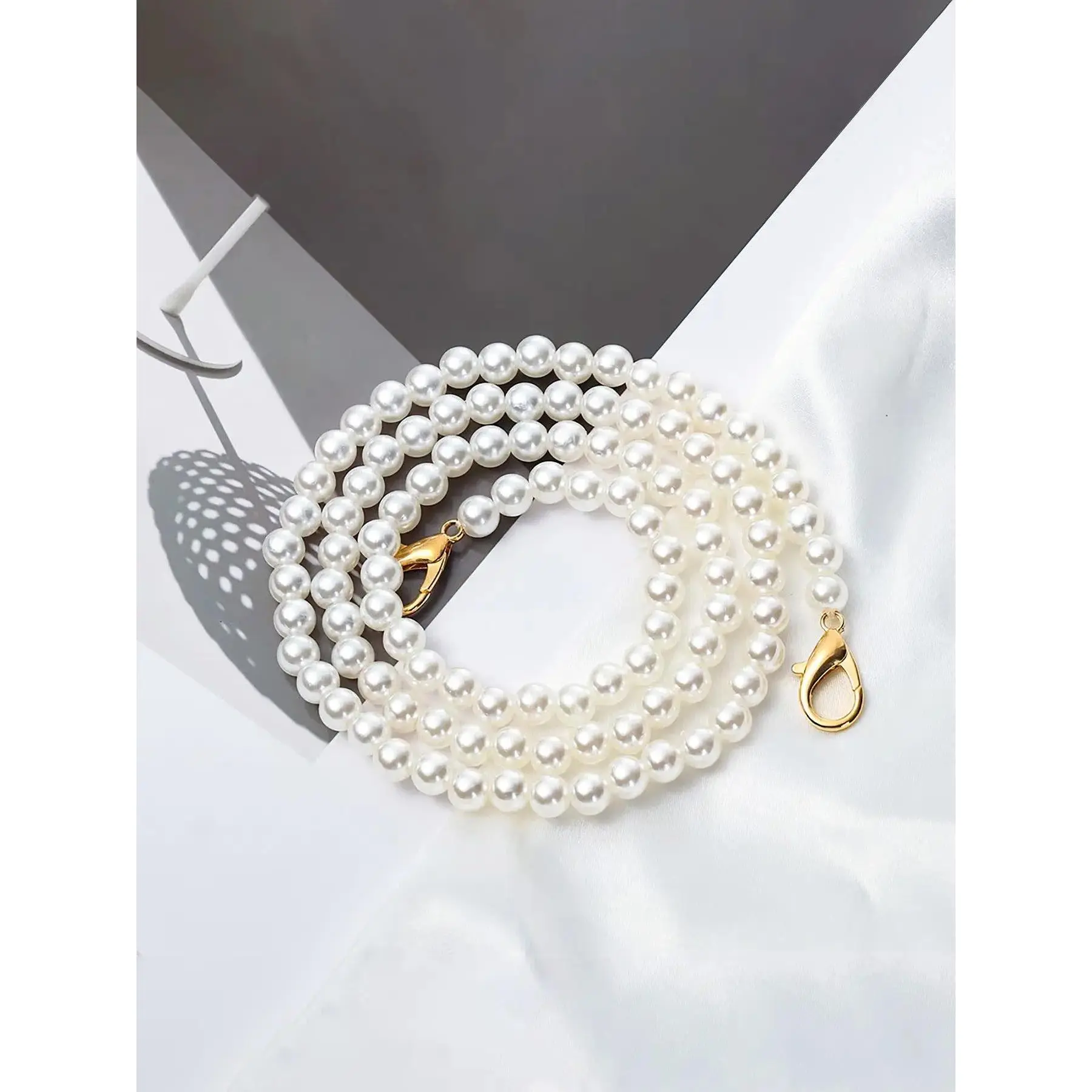 10mm Imitation Pearl Bag Chain Strap, Adjustable Length ShoulPearl Bag Chain Strap Replacemender/Messenger Handbag Replacement, DIY Craft Supplies with Lobster Clasp, Bag Chains for Handbags, Purse Accessories, Handbag Accessory, Detachable Shoulder Strap