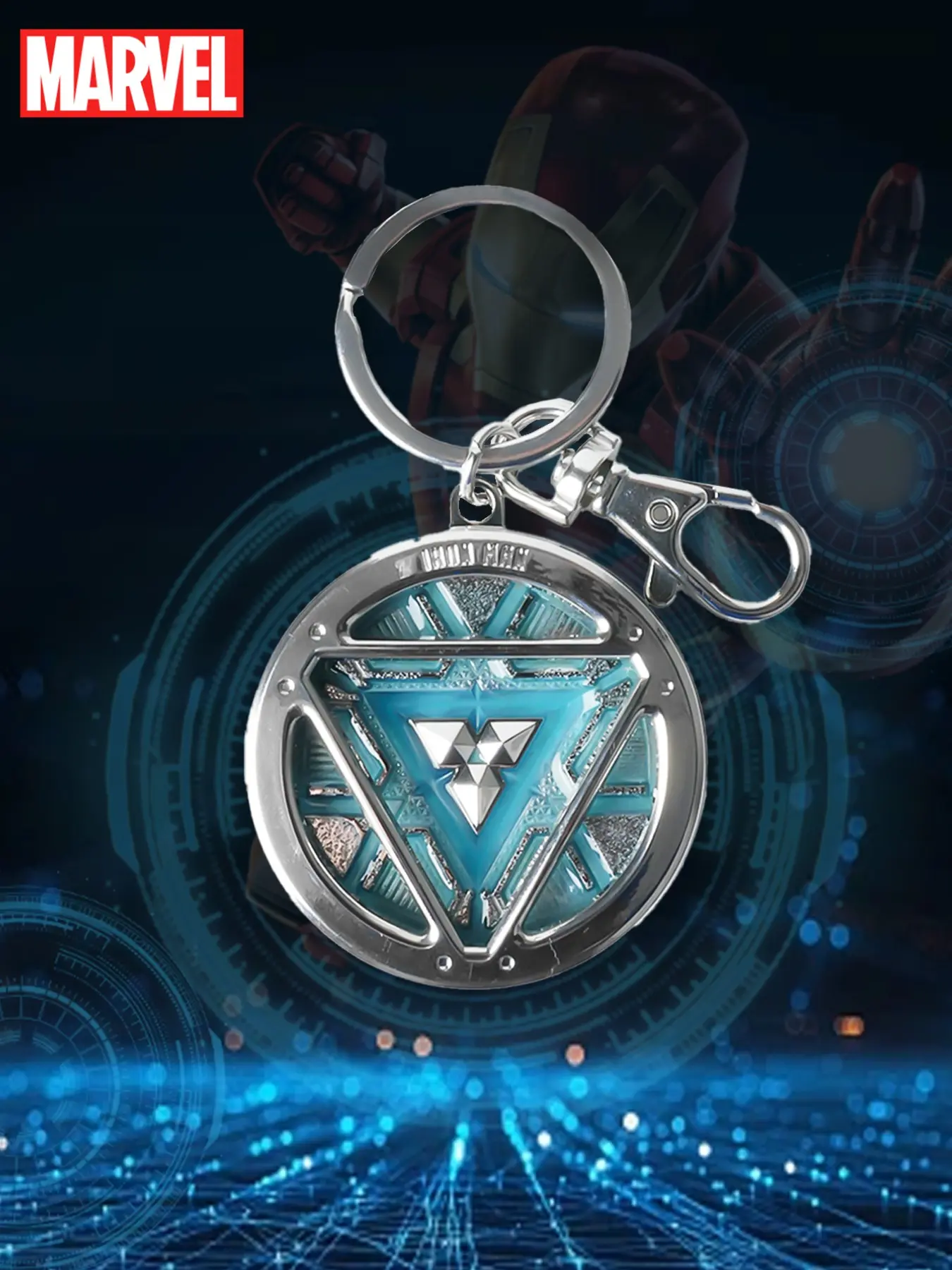 Marvel Official Licensed Iron Man Arc Reactor Metal Keychain, Bag Charm Pendant, Halloween Decor, Christmas Gift for Superhero Fans