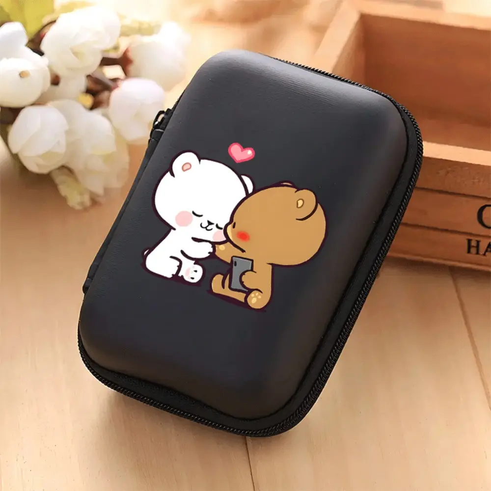 Cute teddy bear printed pattern storage box with mesh pocket and compact design - multi-color cable/headphone/charger storage box, suitable for office, travel, pet enthusiasts - durable and portable electronic accessory organizer