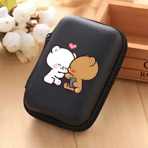 Cute teddy bear printed pattern storage box with mesh pocket and compact design - multi-color cable/headphone/charger storage box, suitable for office, travel, pet enthusiasts - durable and portable electronic accessory organizer