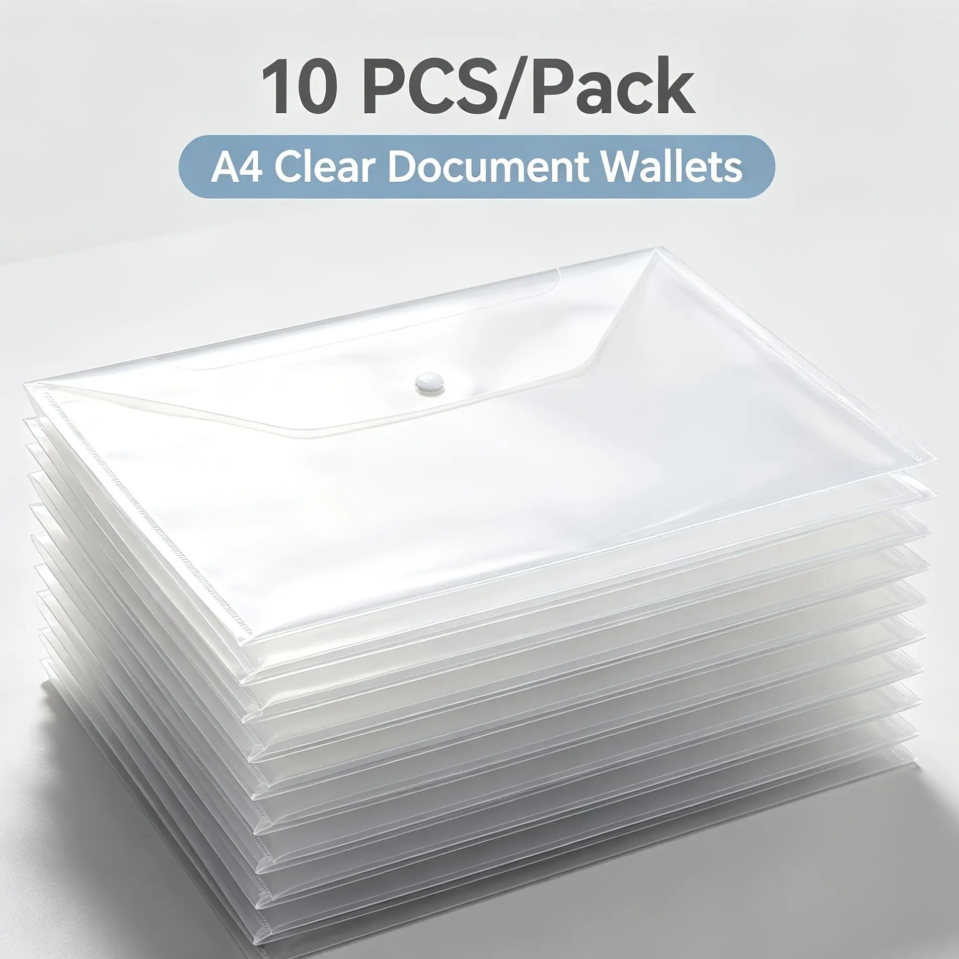 10-Pack A4 Transparent PP Zipper File Bags, Waterproof Durable Document Storage, Dust-Proof Organizer for Student Papers, Office Contracts, Financial Records