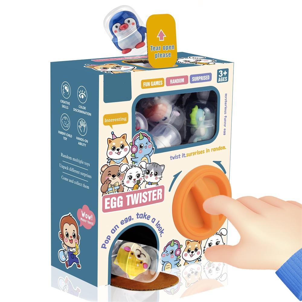 Random Cartoon Design Egg Twisting Machine, 1 Box Surprise Blind Box Toy Including 8 Counts Capsule Egg Toy, Creative Toy for Boys and Girls, Random Surprise Set