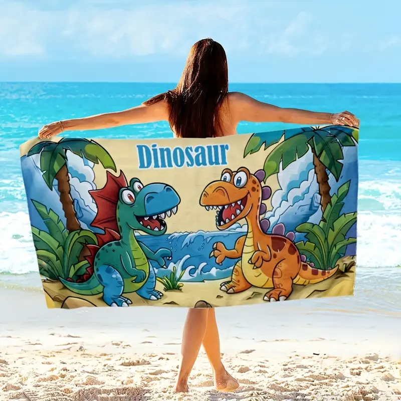 Cute Cartoon Dinosaur Beach Towel, Microfiber,  Soft & Customizable. Multipurpose for Beach, Travel, Spa and Pool, Works as Blanket & Large Bath Towel, Ideal Gift for Children. absorbent multifunctional ultra sand golf poncho hub swim