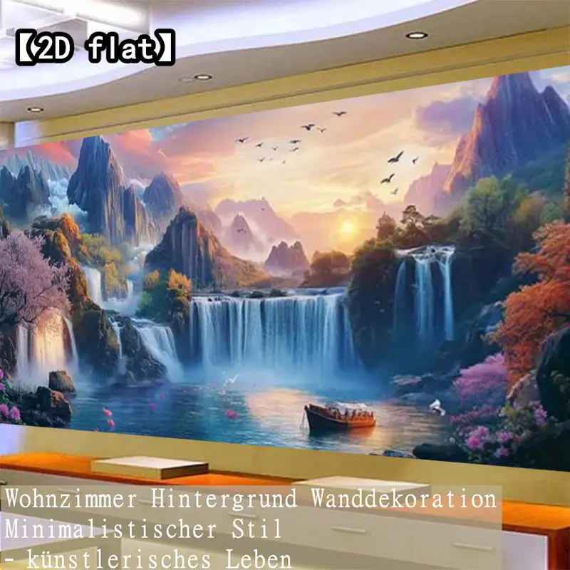 【2D flat】Landscape Waterfall, a picturesque view - 1 piece unframed canvas art - For living room, kitchen, office, dining room - Home decor, office artwork, vivid artwork, durable artwork, interior designer