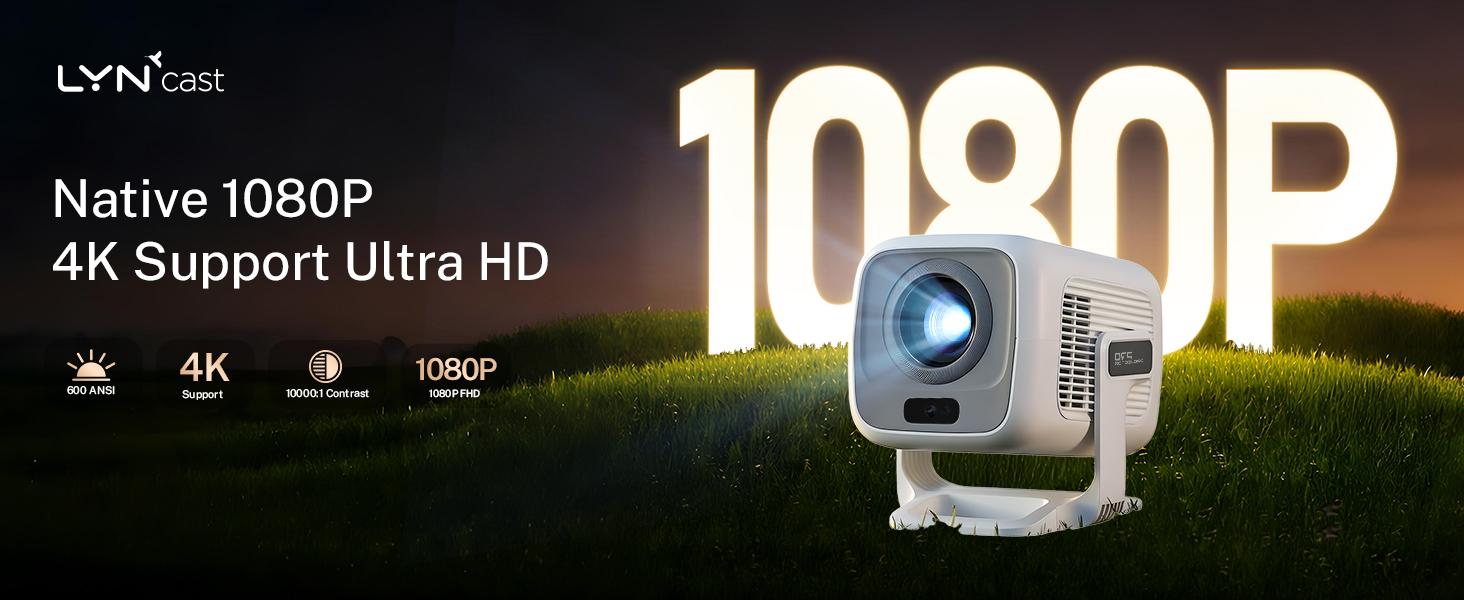 X3AR Smart Projector with WiFi 6 and Bluetooth 5.4, 4K Support 600 ANSI Native 1080P Portable Mini Projector with Android 14 OS Auto Focus & Keystone, 270° Rotatable for Bedroom Home Theater Outdoor Movie White&Gray