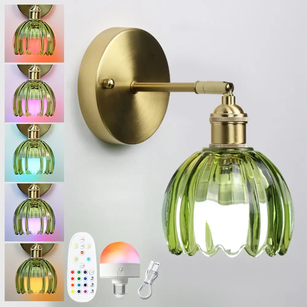 Scandinavian Style Glass Wall Lamp, USB Rechargeable, Remote Touch Control, Adjustable RGB Light, Ideal for Living Room, Bedroom, Hallway, Home Decor Lighting