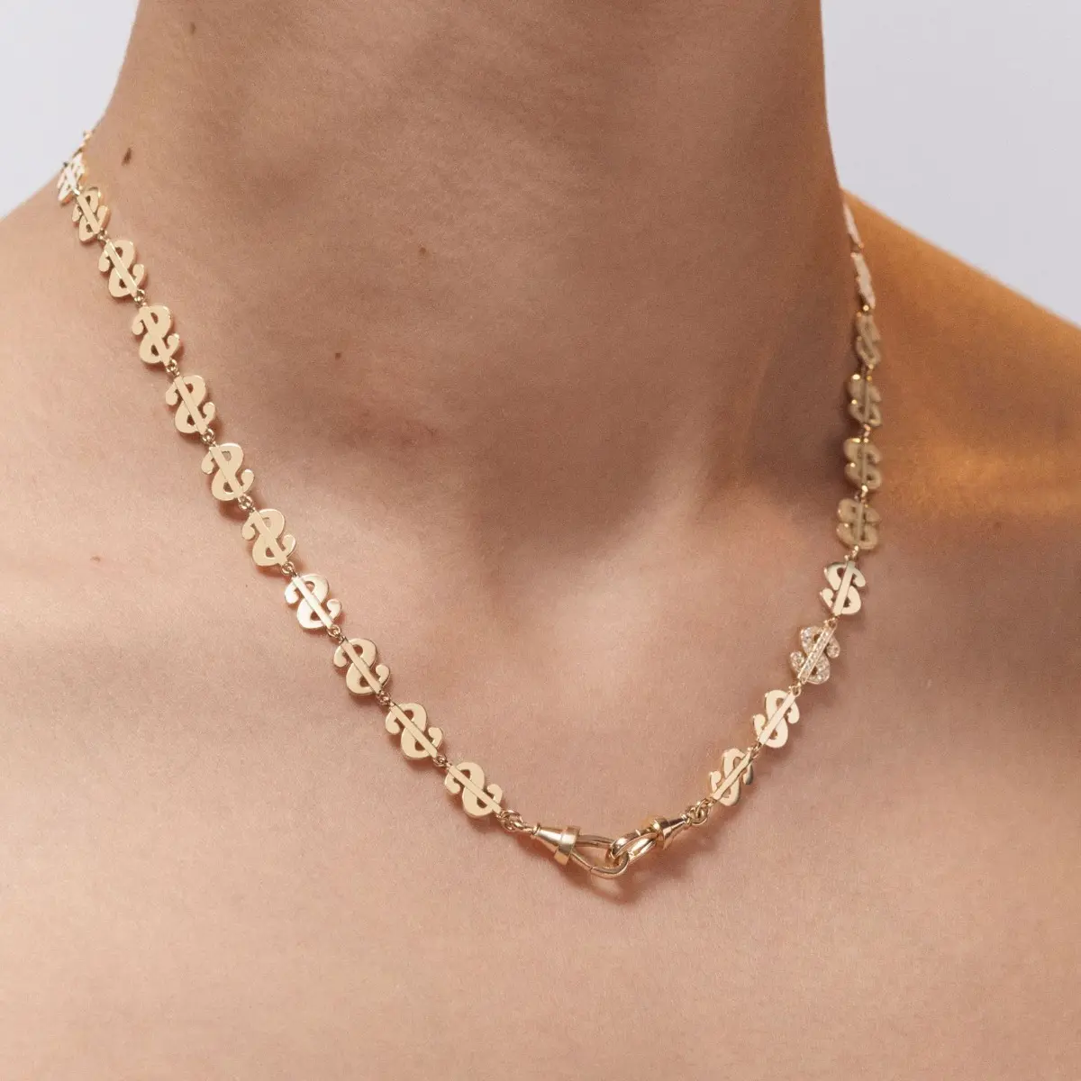 Street Chic Chain with Pendant, Dollar Sign Link Necklace for Women with Crystal Accents and Gold Finish, Adjustable Length, Copper Base, Daily Wear, Jewelry For Women, Gold Jewelry, Gold Necklace, Polished Copper