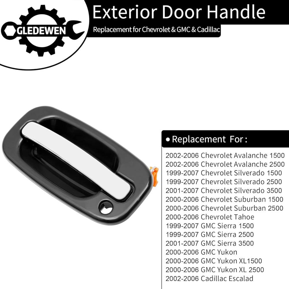 SUNDAY MIRTH Exterior Door Handles, Compatible With 1999-2007 Chevy Silverado,Suburban,Tahoe,Avalanche, GMC Sierra,Yukon,Escalade, Chrome Lever, Front Left & Right Side| Replaces# 15034985, 15034986 SUNDAY MIRTH Exterior Door Handles, Compatible With 1999-2007 Chevy Silverado,Suburban,Tahoe,Avalanche, GMC Sierra,Yukon,Escalade, Chrome Lever, Front Left & Right Side| Replaces# 15034985, 15034986