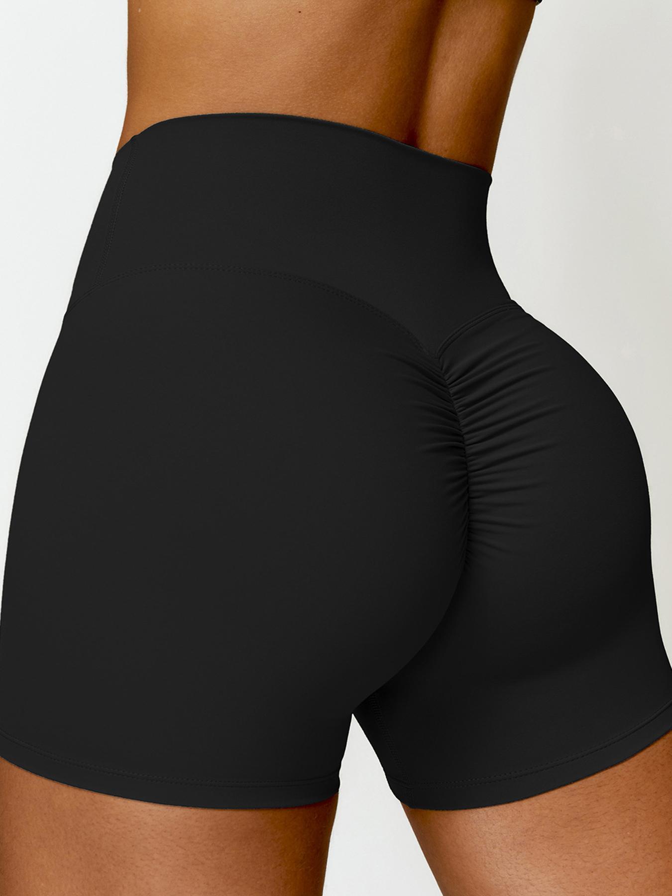 Women's Solid Color Ruched High Waist Sports Shorts, High Stretch Casual Comfy Breathable Butt Lifting Skinny Shorts for Yoga Gym Workout Running, Ladies Sportswear for All Seasons, Athletic Shorts, Athleisure Shorts