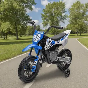 12V Kids Electric Dirt Bike, Dual 25W Motors, Twist Grip Throttle, Stable Training Wheels and Shock-Absorbing Spring Suspension, Safe Ride-On Motorcycle Toy for Children 37 Months and Older