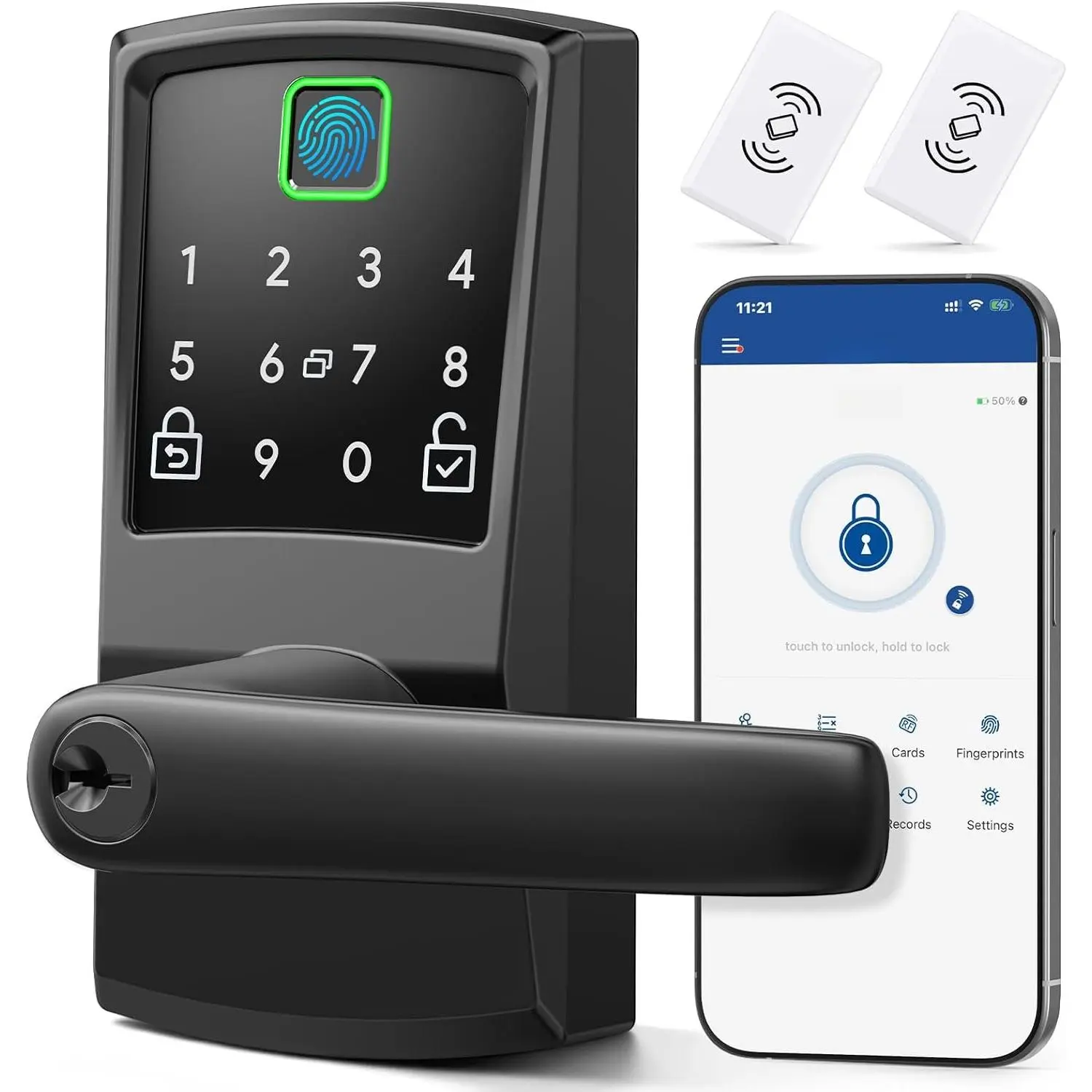 Keypad  Door Lock with Handle, Fingerprint Keyless Entry Digital Lock for Front Door,  Code Knob, Matte Black, Modern Style, Easy Installation,Deadbolt Alternative