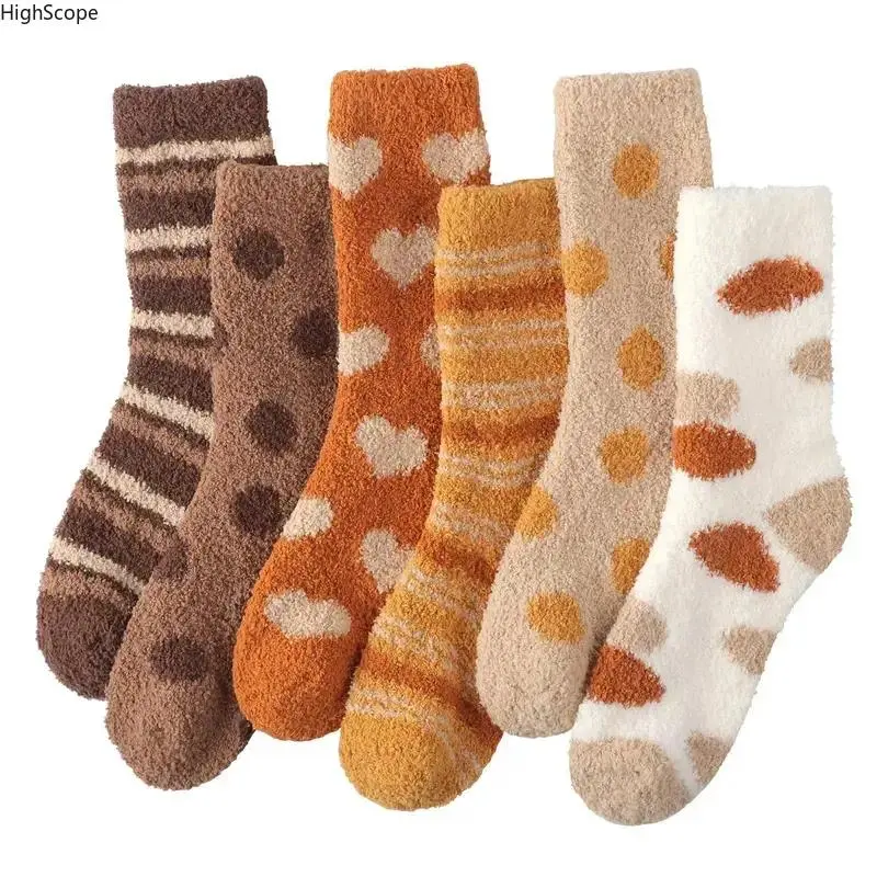 Women's 6-Pair Warm Fuzzy Crew Socks, Soft Plush Fleece-Lined with Padded Sole, One Size Fits US 6-10, Cozy Home Winter Slipper Socks, Ideal Holiday Stocking Stuffers Gift
