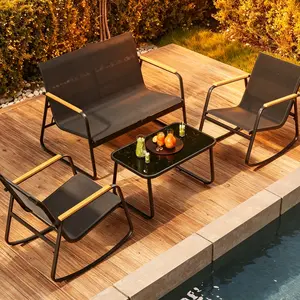 Outdoor Rattan Sofa Set – PE Wicker Outdoor Furniture Set with Tempered Glass Table, Soft Cushions for Lawn, Backyard Decor,summerwins