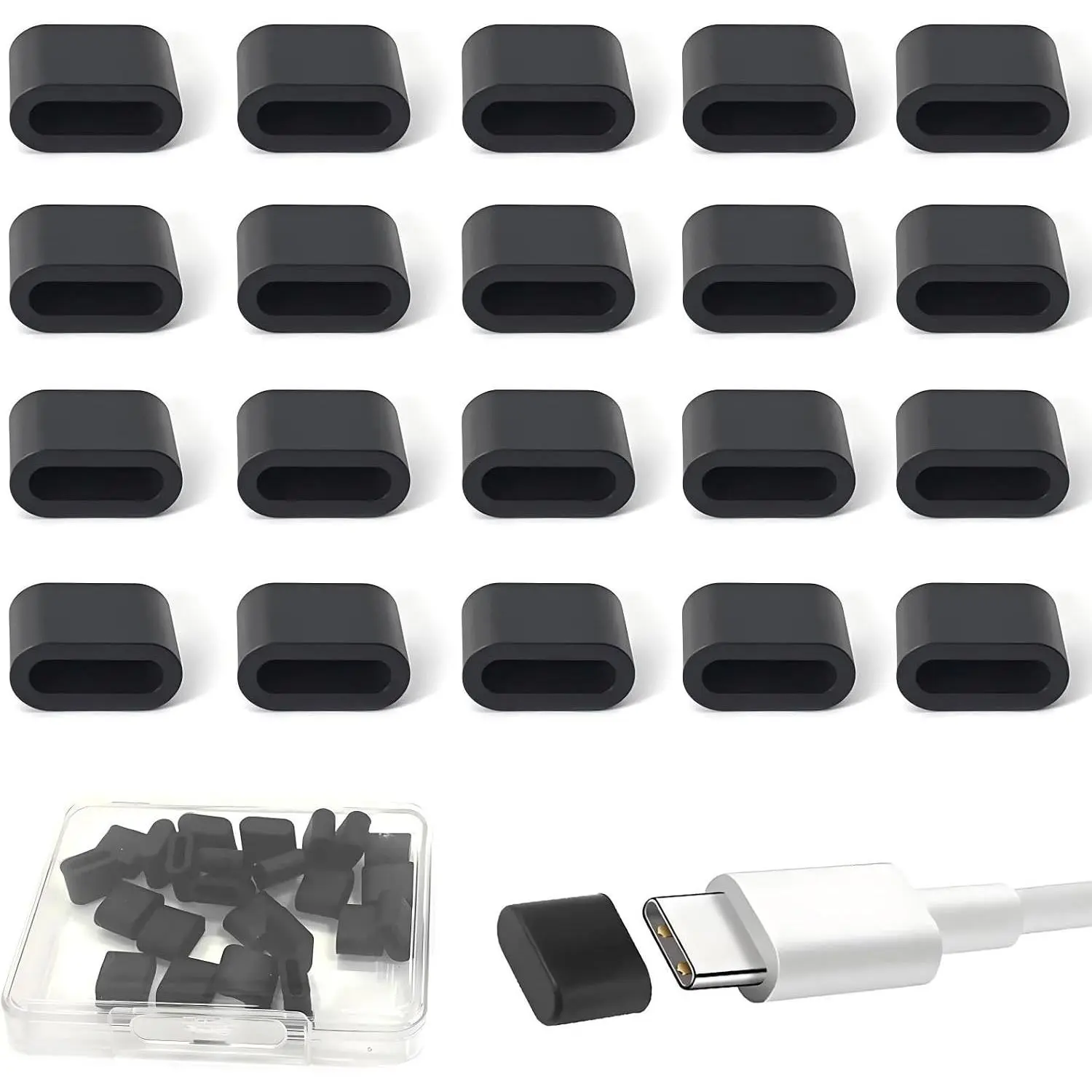 20 count USB C Dust Caps Port Anti Dust Plug  Type C Male Port Cover Anti Dust  Port Cover Protectors for Any Type C  Male Port (USB C Dust Cover/Black)