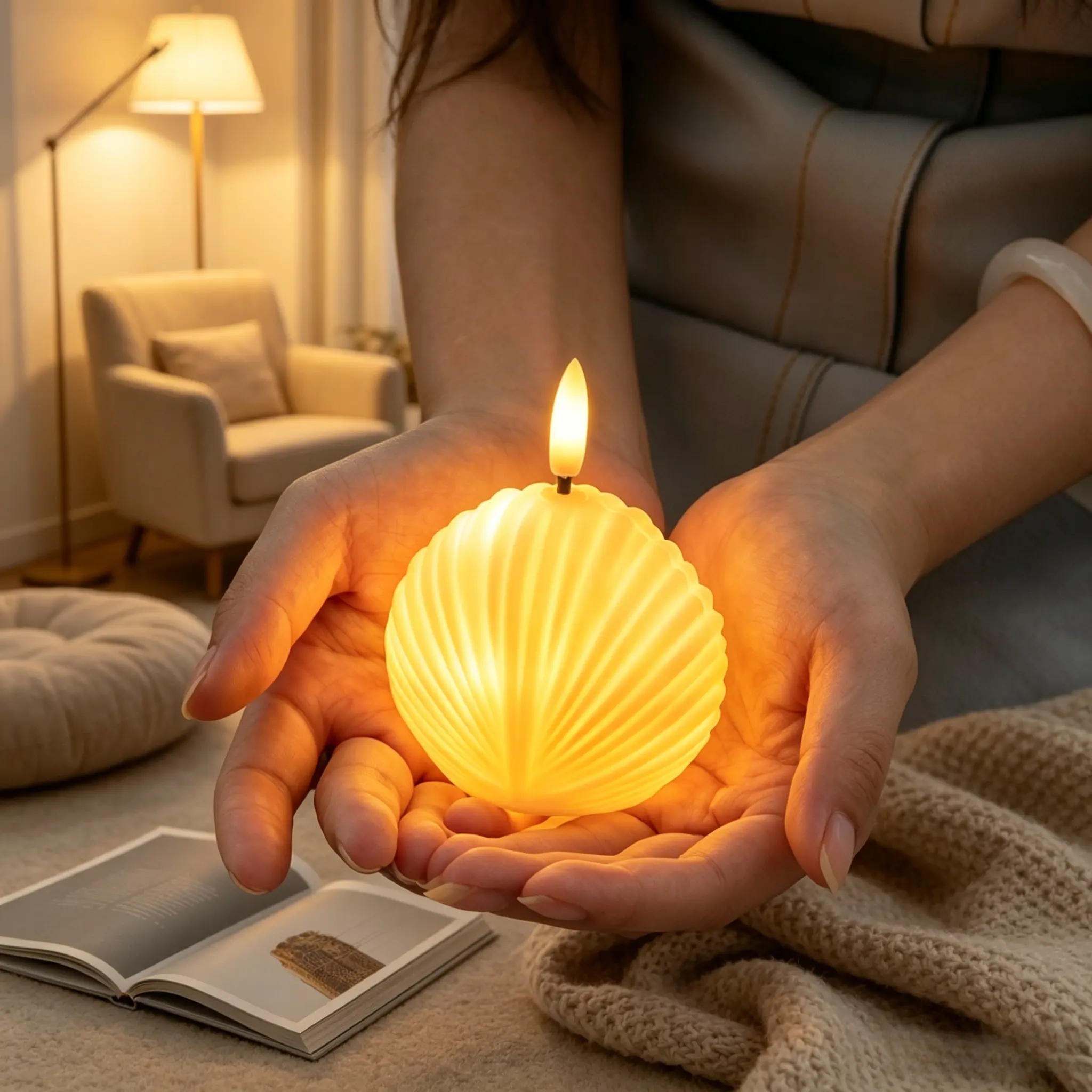 Romantic Seashell LED Flameless Candle, Safe Battery Powered Mood Light with Flickering Flame, Perfect Party Favor & Gift for Weddings, Holidays, Home Decor and Bar Ambiance