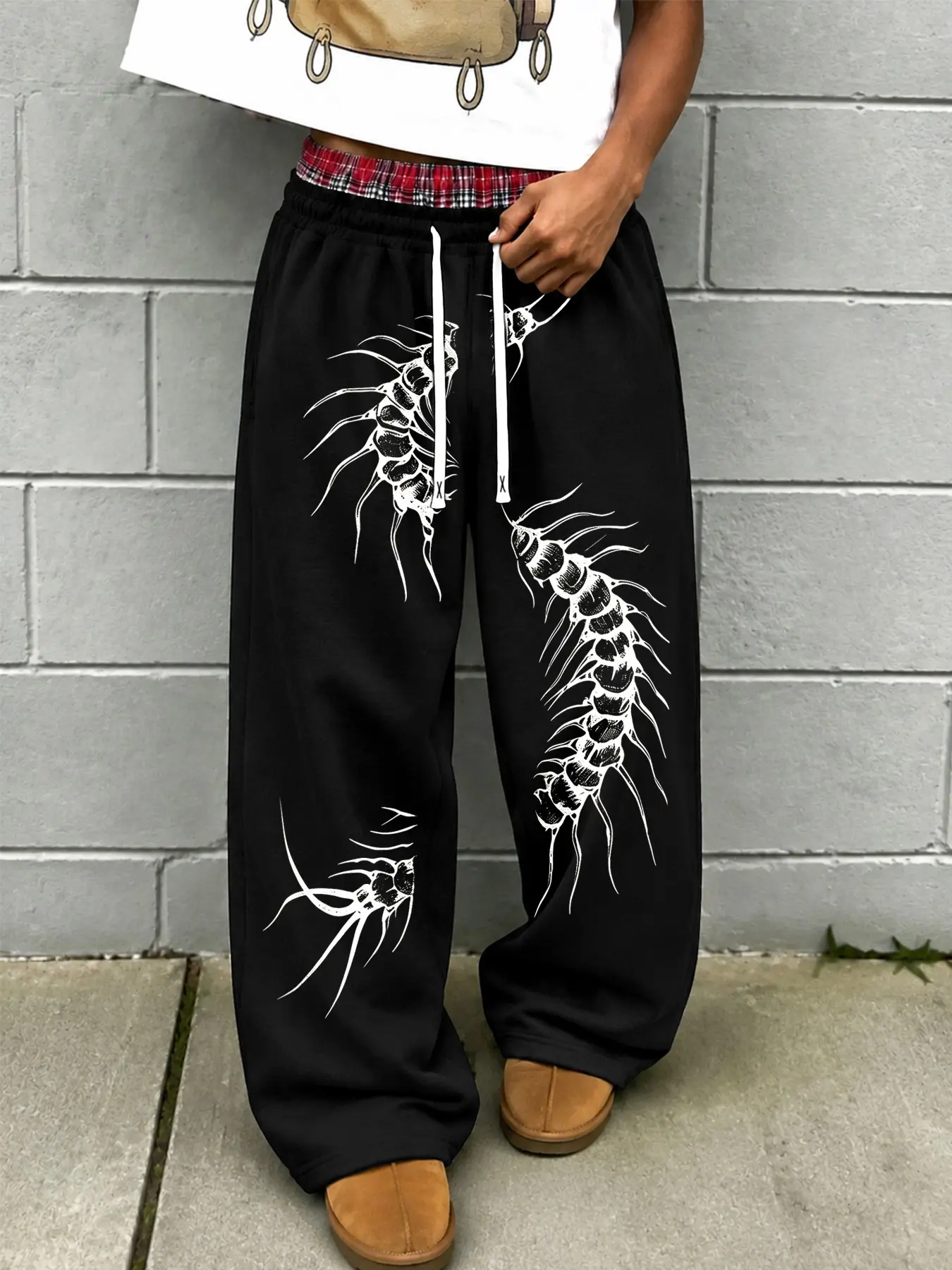 Men's Wide-Leg Sweatpants, Dark Gothic Spider Line Print, Elastic Drawstring Side Pockets, Loose Fit, Street Style, Streetwear, Daily Wear