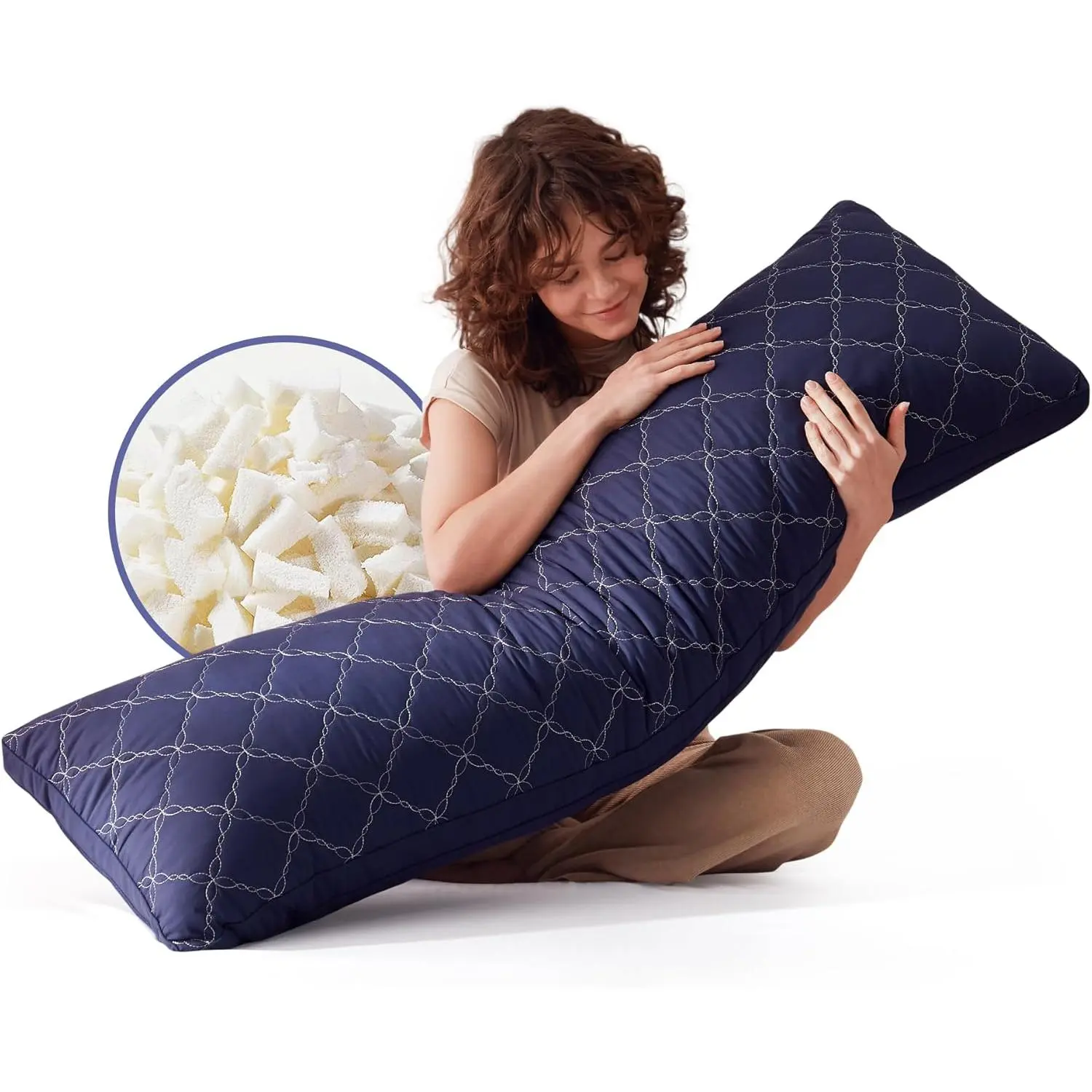 Memory   Pillow for Adults, Ultra-Soft Full  Pillow with  Quilted Cover, Support for Side Sleepers - Machine Washable, 20x54 Inch, Navy Blue