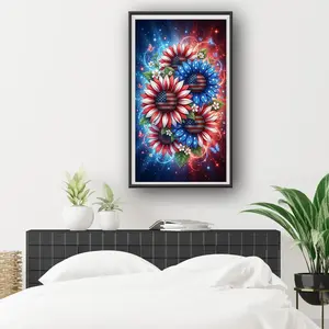 A piece of 2D frameless hand DIY diamond painting kit - American flag sunflower with starry sky & butterfly style, ideal for living room bedroom home decor wall art