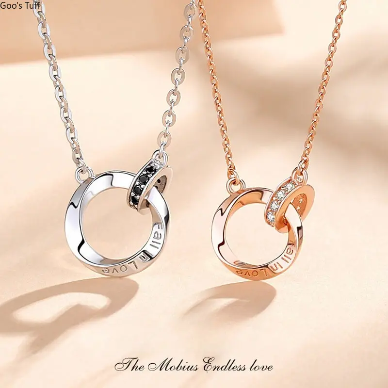 Unisex Mobius-Loop Themed Matching Couple Necklace Pendant, Aesthetic Costume Jewelry for Valentine's Day, Daily Wear