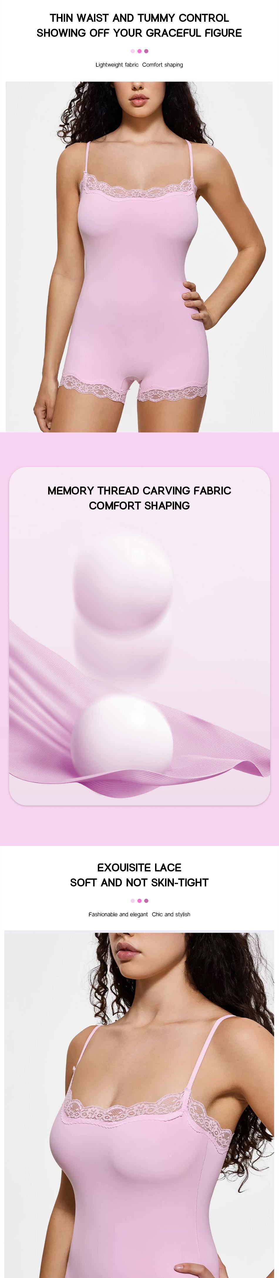 KatchMe Lace Series Women's Spaghetti Strap Lace Trim Breathable Bodysuit, Adjustable Strap Seamless Chic Nightdress, Minimalist Lightweight Playsuit