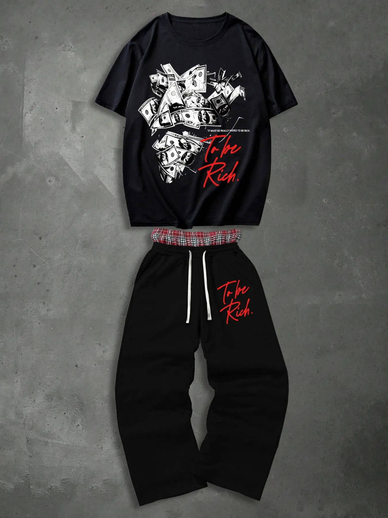 Men's Urban Y2K Hip Hop Graphic Two-Piece Set, Dual-Sided Print Tee with Bill Theme, Fitted Street Style for All Seasons