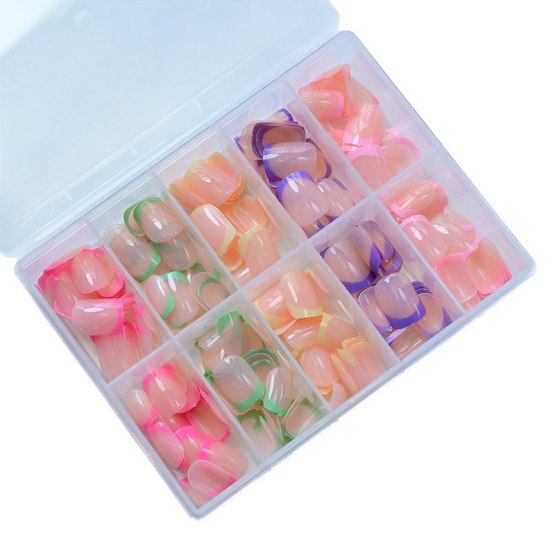Neon Rainbow French Nail Tips, 240Pcs Short Brighter Pastel French Tip Press on Beach  for Women, 5 Color Glossy Soft Gel  Nail Press Ons Fake False Nails Extensions for DIY Art,Press on  Women  Short