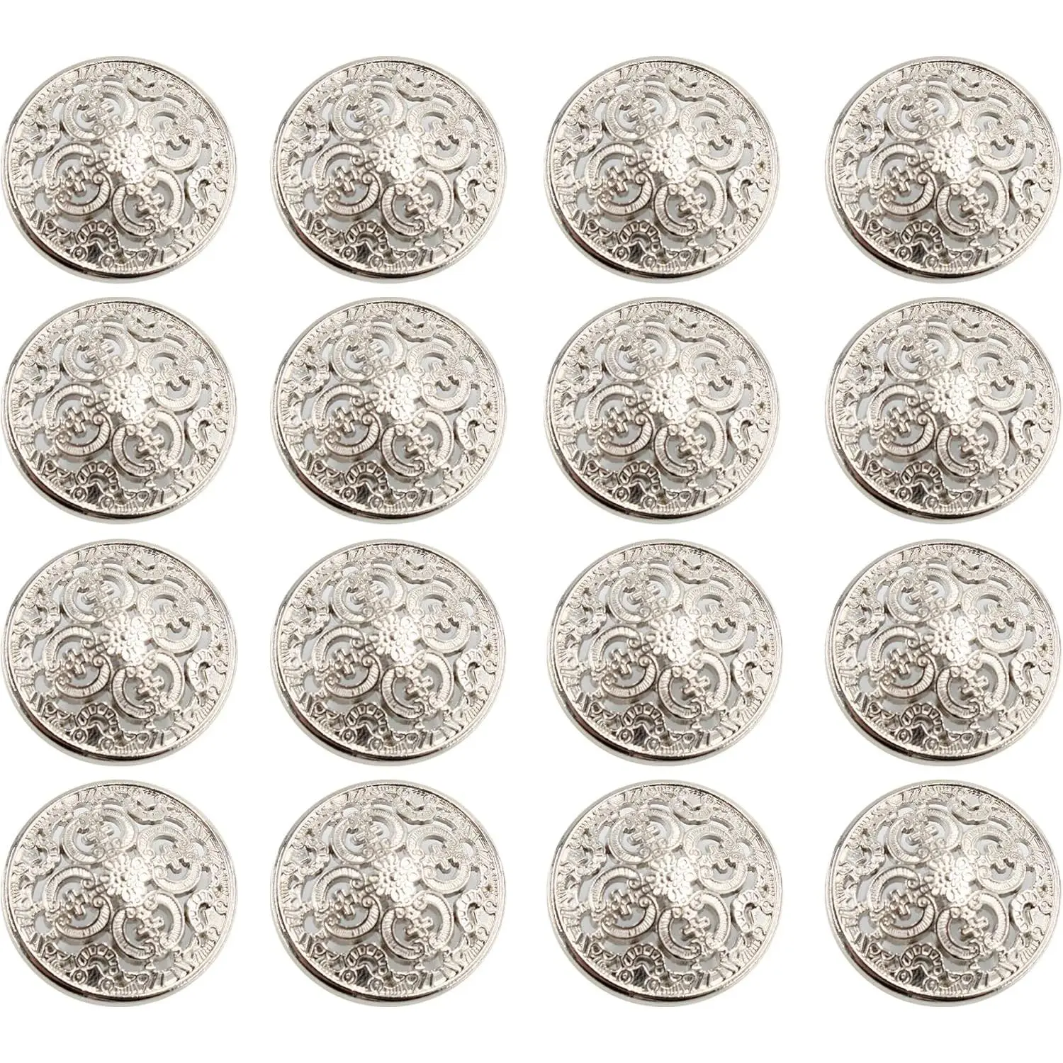 16 count 1 Inch Hollow Metal Buttons,  Sewing Round Button for Clothes, Coat, Uniform, Jacket, DIY, Craft