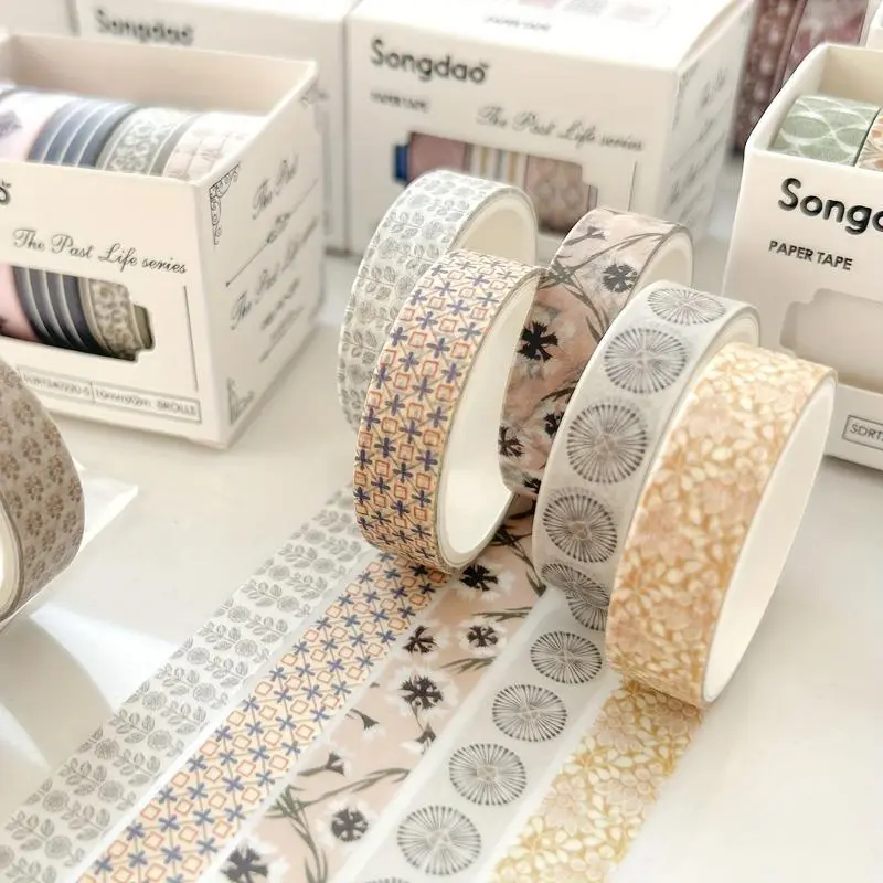 5 Rolls, Passing Water Festival Tape, Boxed Washi Tape, Art Tape, Ins Fresh Simple Daily Hand Account DIY Decorative Sticker Tape, Gift For Students Learning Essential Supplies