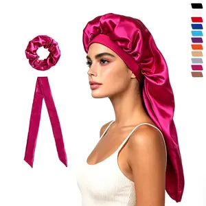 3 Pack Long Tube Satin Sleep Caps with Wide Elastic, Dreadlock Hair Care Head Wraps Home Bonnet Sets In Stock