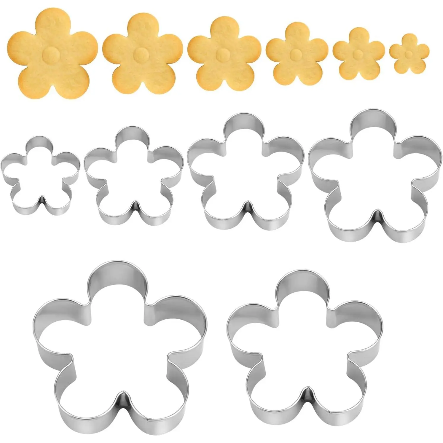 6 count Five-Petal Flower Cookie , 6 Sizes Small Baking Cookie Mold Set Beautiful Blossom Floral Fondant Making Tool for Kitchen Biscuit Cheese Dessert Pastry
