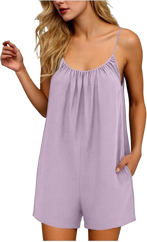 2026 New Women's One-Piece Pants Casual Sleeveless Tank Top Short Skirt Overalls with Narrow Straps and Pockets