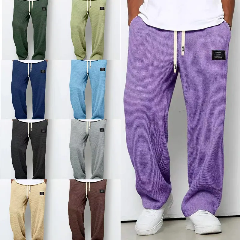Men's Waffle-Knit Flared-Hem Sweatpants (2-Pack) – Elastic Drawstring Waist, Regular Fit, Casual Street-Style Straight-Leg Pants