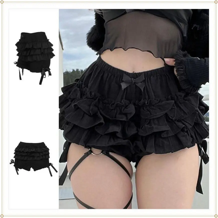 Women Bloomer Shorts, Summer Elastic Waist Layered Solid Casual Shorts, Streetwear for Daily, Ladies Clothes for Indoor Outdoor Wear, Ladies Clothes for Daily Wear